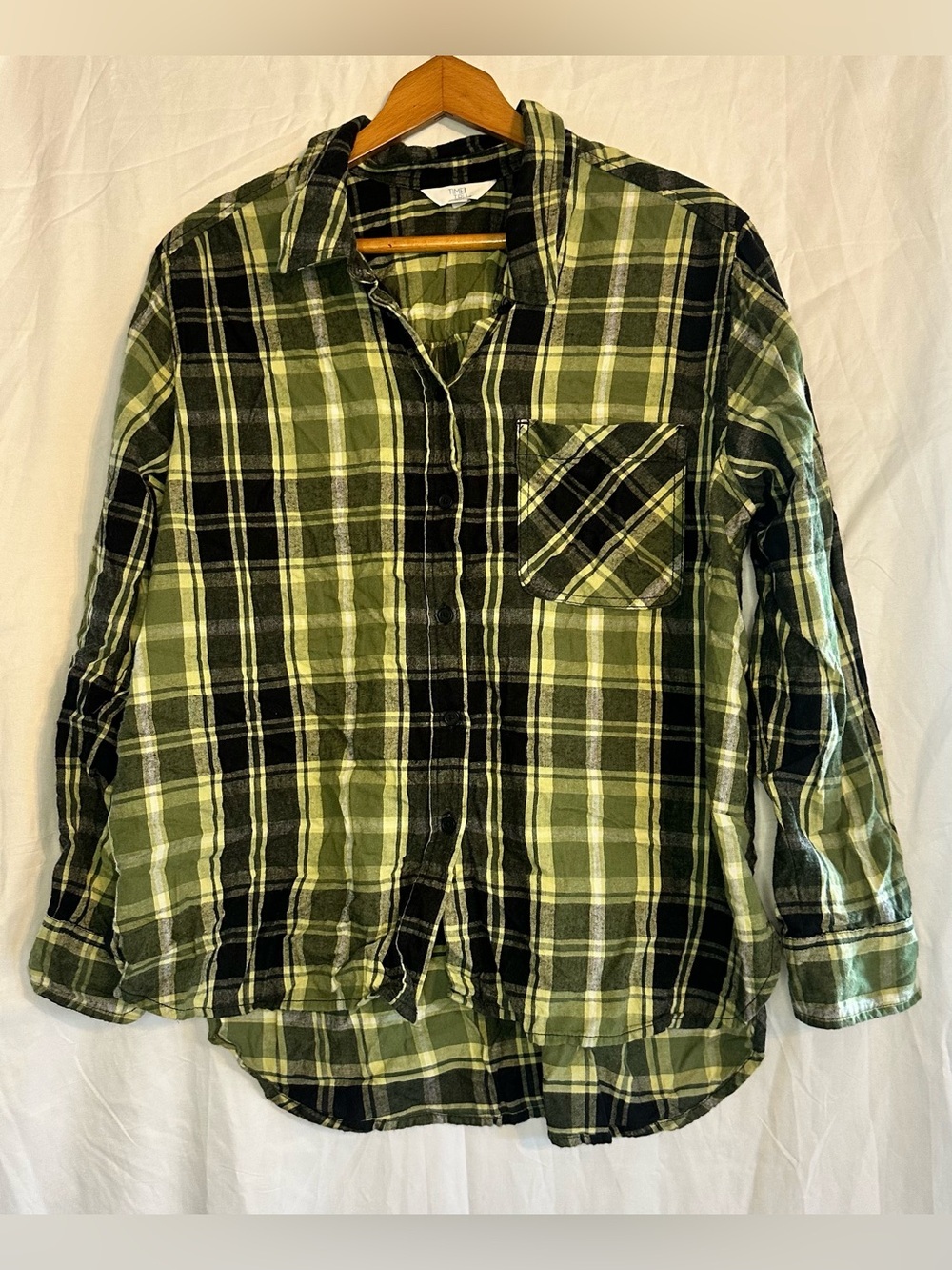 Time and Tru Women’s Button Down Long Sleeve Plaid Shirt size XL (16-18) Green